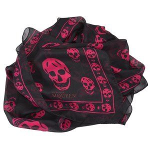 New Alexander McQueen $365 110640 Purple Black SKULL Silk Chiffon Scarf